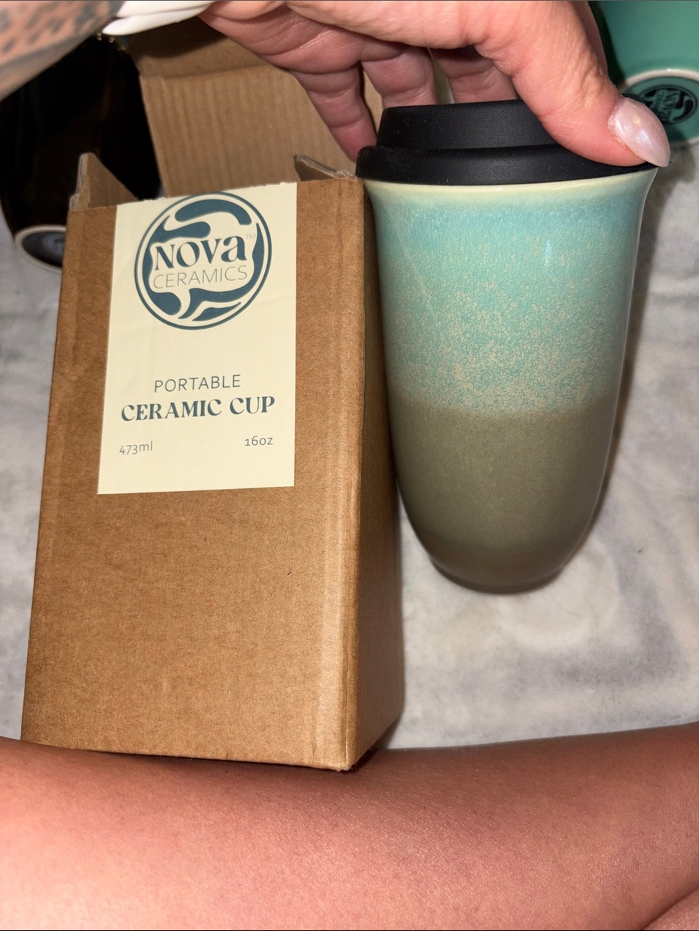 Aqua Green Ombre Portable Ceramic Travel Mug with Lid
